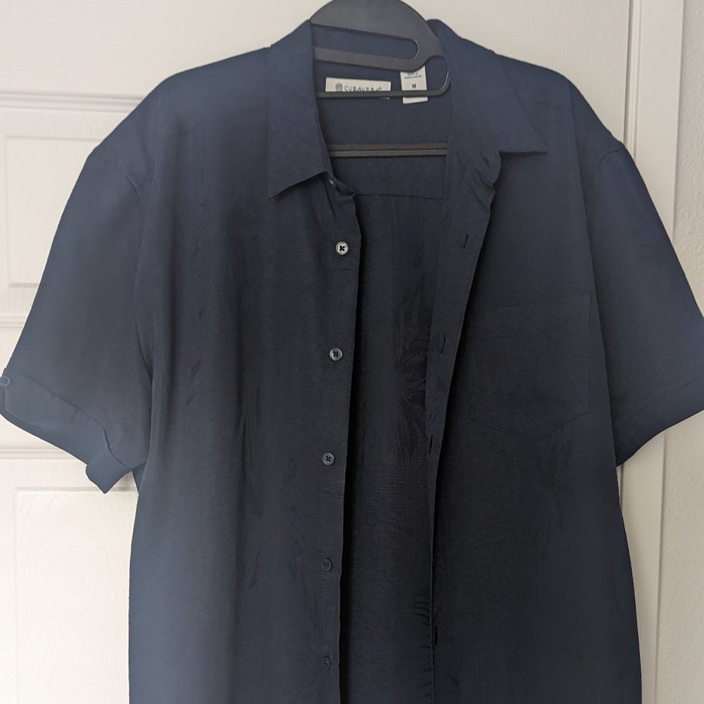 Cubavera Dress Blue Short Sleeve Button Down (Medium)